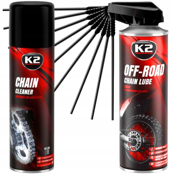 Set K2 Spray Curatat Lant Chain Cleaner 500ML W148NM + K2 Spray Lubrifiant Lant Chain Lube Off Road 500ML W140NM